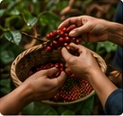 Cosecha selectiva de cerezas maduras de café